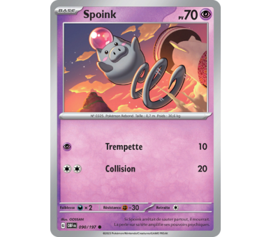 Spoink Pv 70 090/197 - Carte Commune - Écarlate et Violet Flammes Obsidiennes