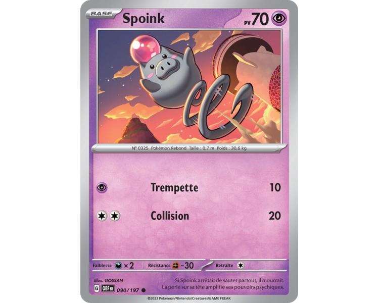 Spoink Pv 70 090/197 - Carte Commune - Écarlate et Violet Flammes Obsidiennes