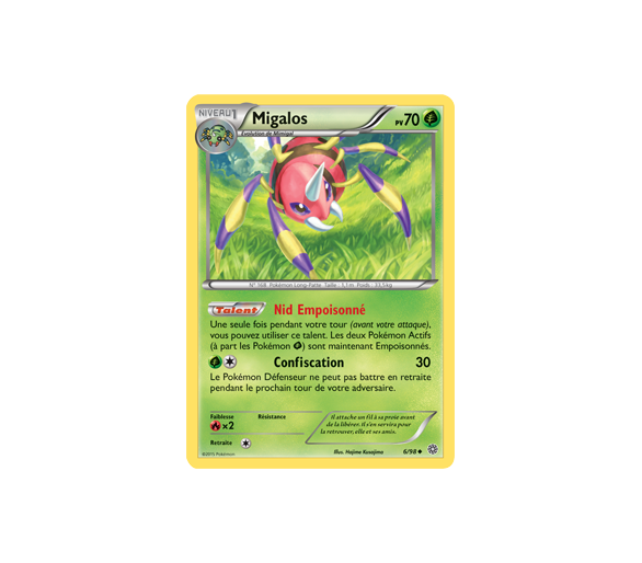 Carte Pokémon reverse Migalos pv 70 - 6/98