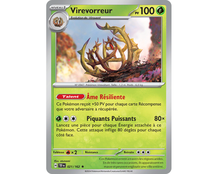 Virevorreur Pv 100 021/162 - Carte Rare Holographique - Écarlate et Violet Forces Temporelles
