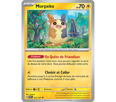 Morpeko Pv 70 072/167- Carte Peu Commune Reverse - Écarlate et Violet Mascarade Crépusculaire