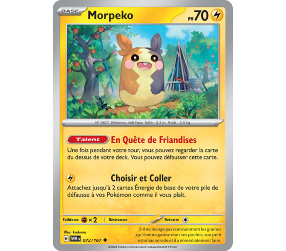 Morpeko Pv 70 072/167- Carte Peu Commune Reverse - Écarlate et Violet Mascarade Crépusculaire