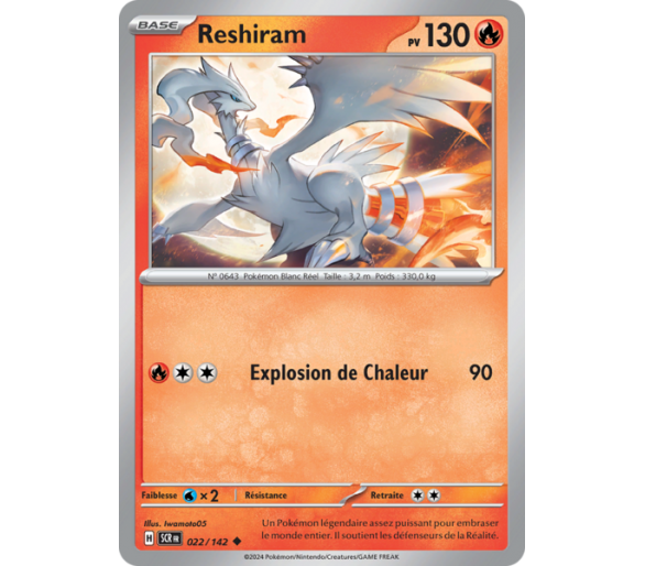 Reshiram Pv 130 022/142- Carte Peu Commune Reverse - Écarlate et Violet Couronne Stellaire