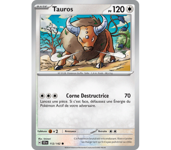 Tauros Pv 120 112/142 - Carte Commune Reverse - Écarlate et Violet Couronne Stellaire