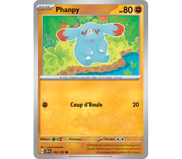Phanpy Pv 80 102/191 - Carte Commune Reverse - Écarlate et Violet Étincelles Déferlantes