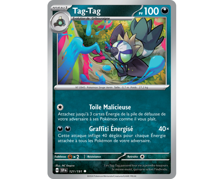 Tag-Tag Pv 100 121/191 - Carte Peu Commune - Écarlate et Violet Étincelles Déferlantes Tag-Tag Pv 100 121/191 - Carte Peu Commune - Écarlate et Violet Étincelles Déferlantes