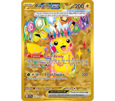 Pikachu-EX Pv 200 247/191 - PCA 9,5 - Carte Gold Full Art Secrète - Étincelles Déferlantes