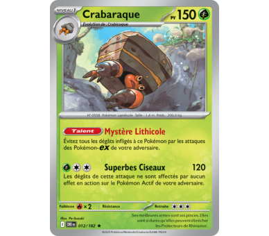 Crabaraque Pv 150 12/182 – Carte Rare Holographique – Écarlate et Violet Rivalités Destinées