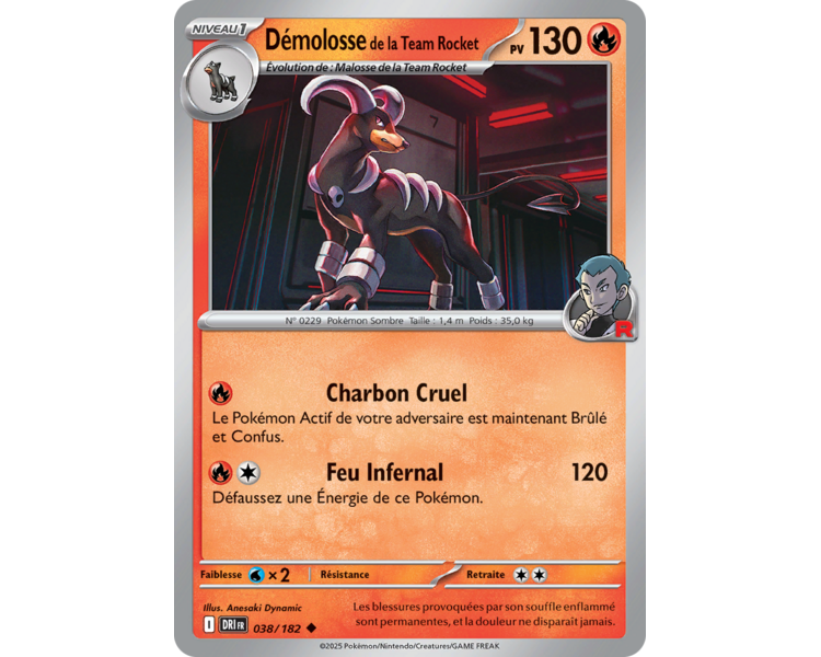 Démolosse de la Team Rocket Pv 130 38/182 - Carte Peu Commune - Écarlate et Violet Rivalités Destinées Démolosse de la Team Rocket Pv 130 38/182 - Carte Peu Commune - Écarlate et Violet Rivalités Destinées