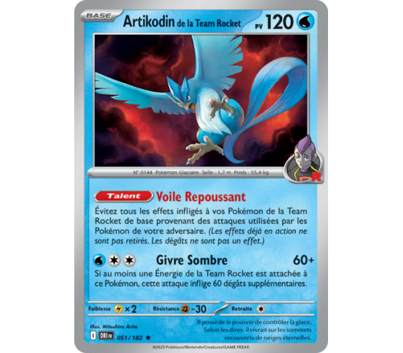 Artikodin de la Team Rocket Pv 120 51/182 – Carte Rare Holographique – Écarlate et Violet Rivalités Destinées