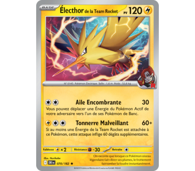 Électhor de la Team Rocket Pv 120 70/182 - Carte Rare Holographique - Écarlate et Violet Rivalités Destinées