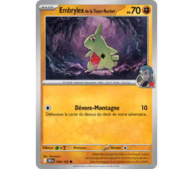 Embrylex de la Team Rocket Pv 70 94/182 – Carte Commune Reverse – Écarlate et Violet Rivalités Destinées