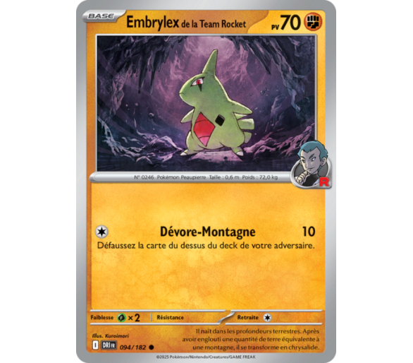 Embrylex de la Team Rocket Pv 70 94/182 – Carte Commune Reverse – Écarlate et Violet Rivalités Destinées