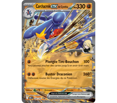 Carchacrok-ex de Cynthia Pv 330 104/182 – Carte Pokémon‑ex Double Rare – Écarlate et Violet Rivalités Destinées