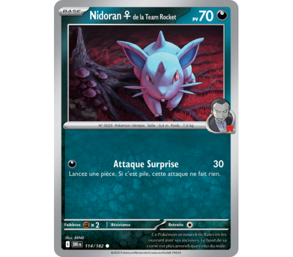 Nidoran♀ de la Team Rocket Pv 70 114/182 – Carte Commune – Écarlate et Violet Rivalités Destinées