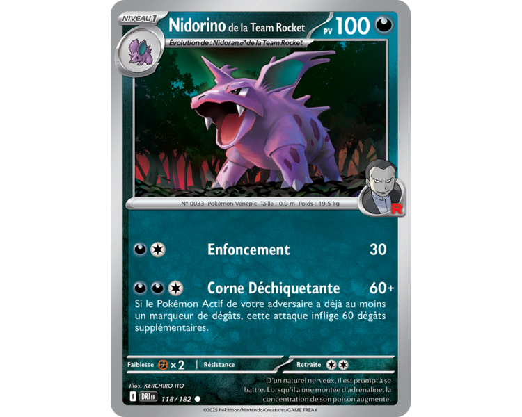 Nidorino de la Team Rocket Pv 100 118/182 – Carte Commune Reverse – Écarlate et Violet Rivalités Destinées Nidorino de la Team Rocket Pv 100 118/182 – Carte Commune Reverse – Écarlate et Violet Rivalités Destinées