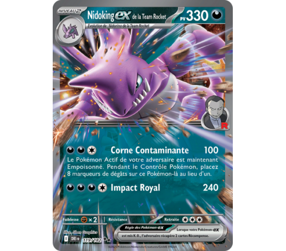 Nidoking-ex de la Team Rocket Pv 330 119/182 – Carte Pokémon‑ex Double Rare – Écarlate et Violet Rivalités Destinées