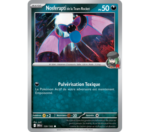 Nosferapti de la Team Rocket Pv 50 120/182 – Carte Commune Reverse – Écarlate et Violet Rivalités Destinées