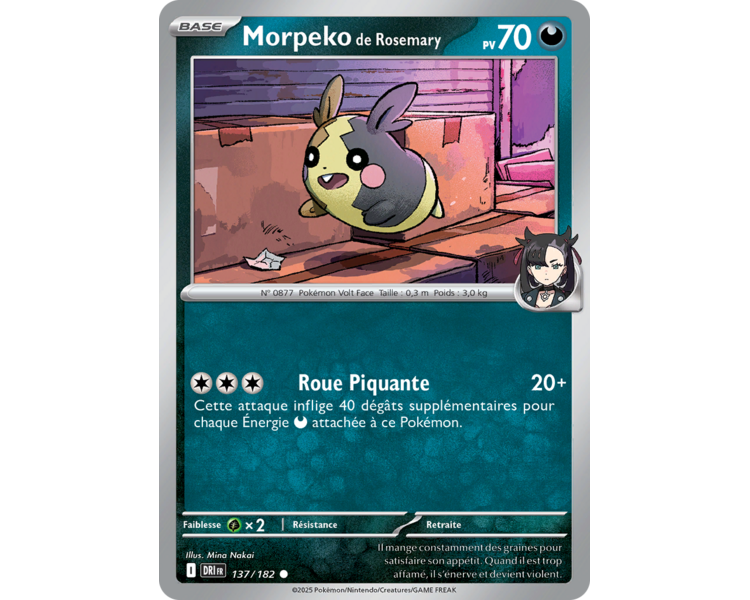 Morpeko de Rosemary Pv 70 137/182 – Carte Commune – Écarlate et Violet Rivalités Destinées Morpeko de Rosemary Pv 70 137/182 – Carte Commune – Écarlate et Violet Rivalités Destinées
