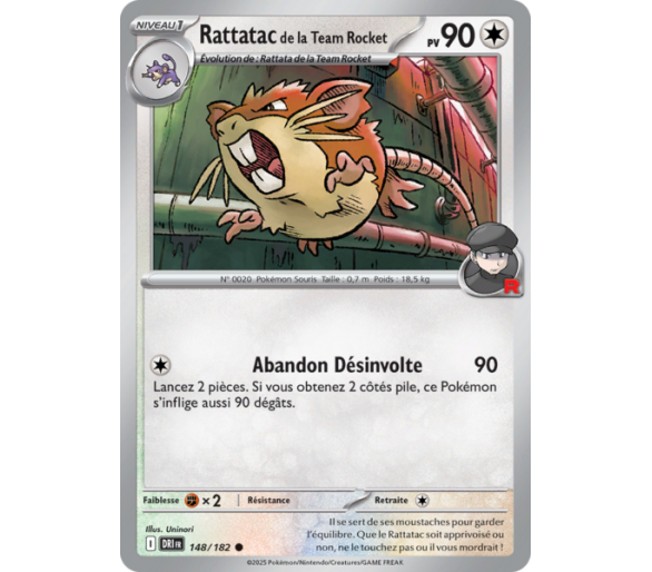 Rattatac de la Team Rocket Pv 90 148/182 – Carte Commune Reverse – Écarlate et Violet Rivalités Destinées