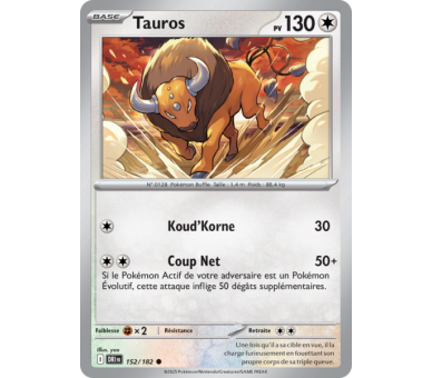 Tauros Pv 130 152/182 – Carte Commune Reverse – Écarlate et Violet Rivalités Destinées