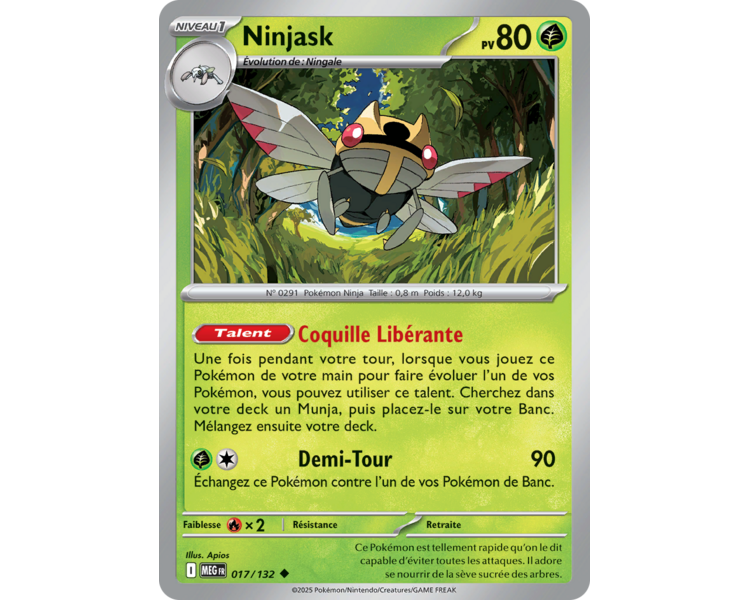 Ninjask Pv 80 017/132 - Carte Peu Commune Reverse - Méga-Évolution