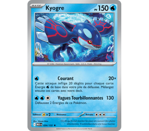 Kyogre Pv 150 034/132 - Carte Rare Holographique - Méga-Évolution