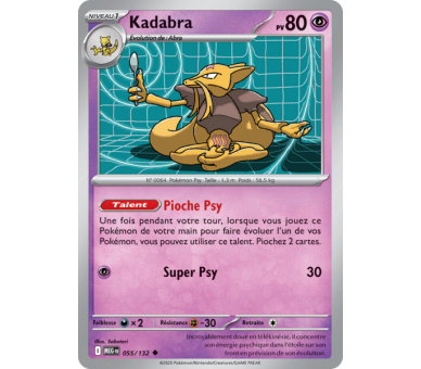 Kadabra Pv 80 55/132 - Carte Peu Commune Reverse - Méga-Évolution