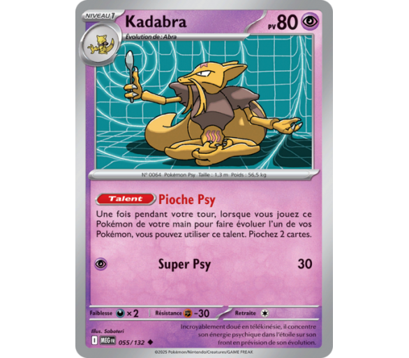 Kadabra Pv 80 55/132 - Carte Peu Commune Reverse - Méga-Évolution