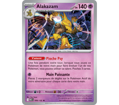 Alakazam Pv 140 056/132 - Carte Rare Holographique - Méga-Évolution