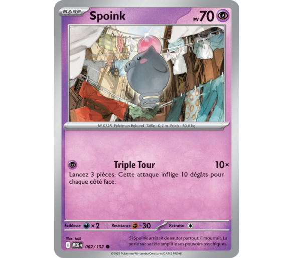 Spoink Pv 70 62/132 - Carte Peu Commune Reverse - Méga-Évolution