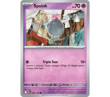 Spoink Pv 70 62/132 - Carte Peu Commune Reverse - Méga-Évolution