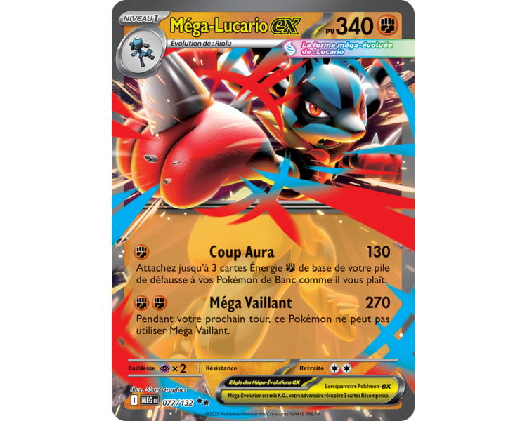 Méga-Lucario-ex Pv 340 77/132 - Carte Double Rare - Méga-Évolution
