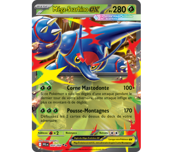 Méga-Scarhino-ex Pv 280 004/094 - Carte Double Rare - Méga-Évolution Flammes Fantasmagoriques