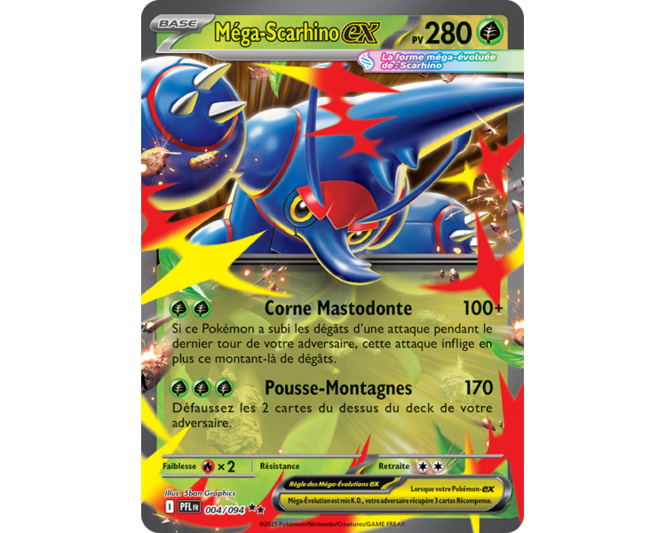 Méga-Scarhino-ex Pv 280 004/094 - Carte Double Rare - Méga-Évolution Flammes Fantasmagoriques