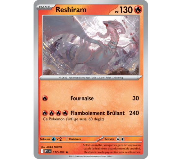 Reshiram Pv 130 017/094 - Carte Rare Holographique - Méga-Évolution Flammes Fantasmagoriques