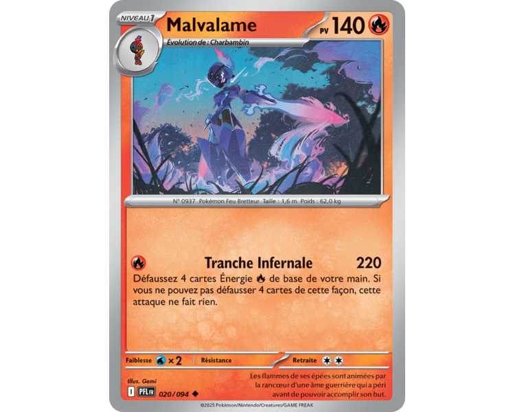 Malvalame Pv 140 020/094 - Carte Peu Commune Reverse - Méga-Évolution Flammes Fantasmagoriques