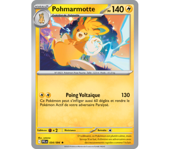 Pohmarmotte Pv 140 034/094 - Carte Rare Holographique - Méga-Évolution Flammes Fantasmagoriques
