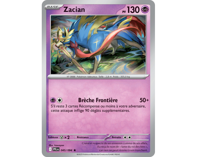 Zacian Pv 130 045/094 - Carte Rare Reverse - Méga-Évolution Flammes Fantasmagoriques