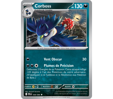 Corboss Pv 130 058/094 - Carte Peu Commune Reverse - Méga-Évolution Flammes Fantasmagoriques
