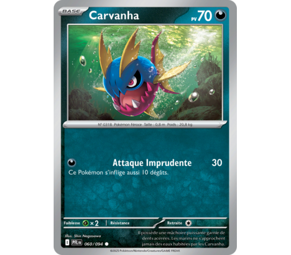 Carvanha Pv 70 060/094 - Carte Commune Reverse - Méga-Évolution Flammes Fantasmagoriques