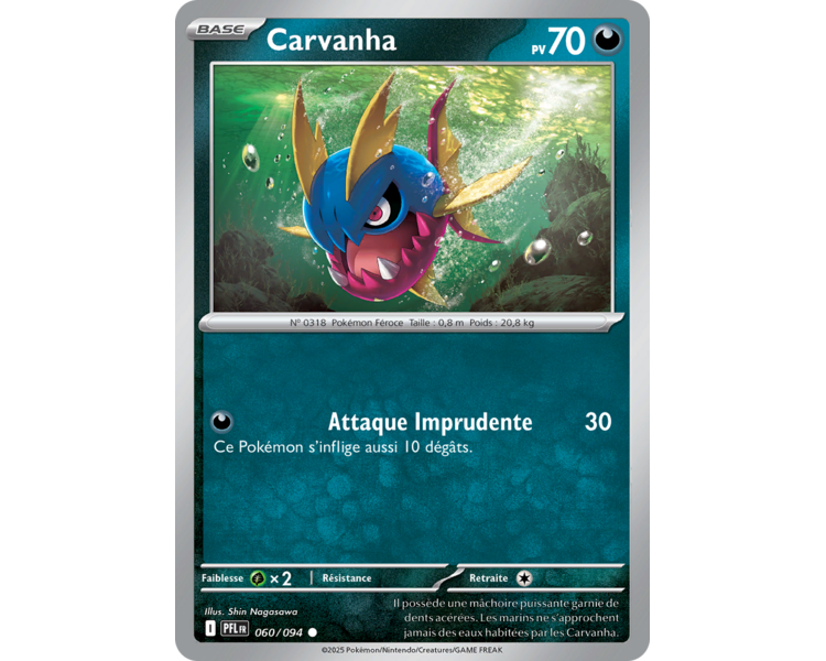 Carvanha Pv 70 060/094 - Carte Commune Reverse - Méga-Évolution Flammes Fantasmagoriques