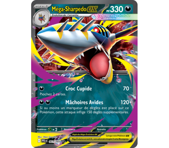 Méga-Sharpedo-ex Pv 330 061/094 - Carte Double Rare - Méga-Évolution Flammes Fantasmagoriques