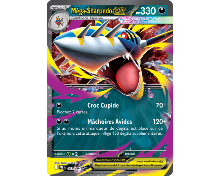 Méga-Sharpedo-ex Pv 330 061/094 - Carte Double Rare - Méga-Évolution Flammes Fantasmagoriques
