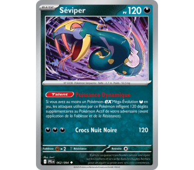 Séviper Pv 120 062/094 - Carte Peu Commune Reverse - Méga-Évolution Flammes Fantasmagoriques