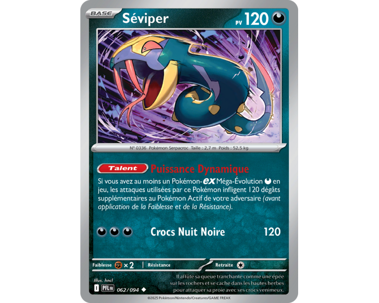 Séviper Pv 120 062/094 - Carte Peu Commune Reverse - Méga-Évolution Flammes Fantasmagoriques