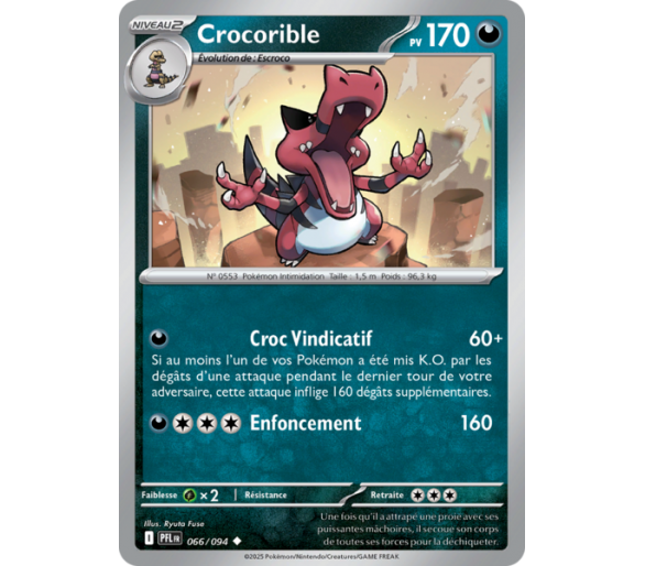 Crocorible Pv 170 066/094 - Carte Peu Commune Reverse - Méga-Évolution Flammes Fantasmagoriques