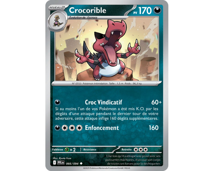 Crocorible Pv 170 066/094 - Carte Peu Commune Reverse - Méga-Évolution Flammes Fantasmagoriques