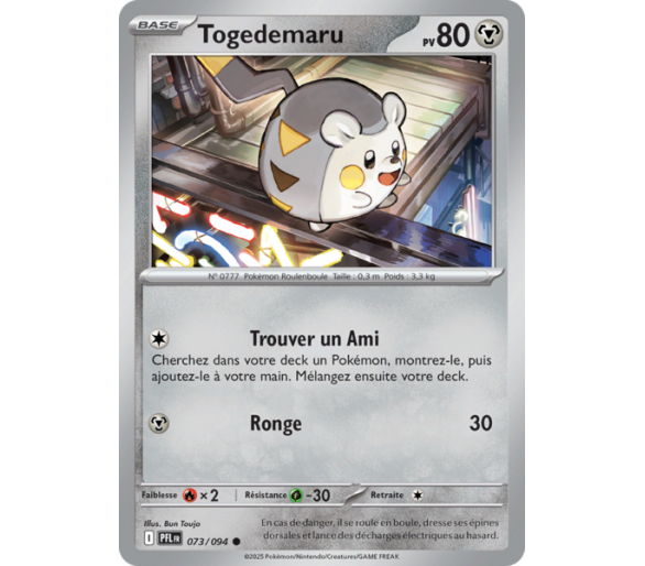 Togedemaru Pv 80 73/094 - Carte Commune Reverse - Méga-Évolution Flammes Fantasmagoriques