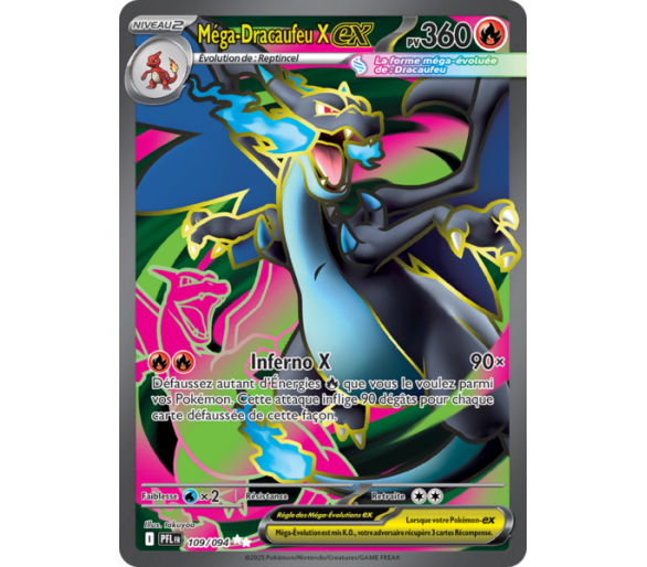 Méga-Dracaufeu X-ex Pv 360 109/094 - Carte Ultra Rare Secrète - Méga-Évolution Flammes Fantasmagoriques